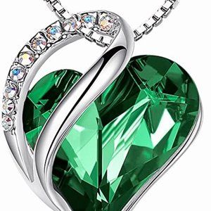 Infinity Love Heart Pendant Necklace, Crystal Necklaces for Women, Silver Tone J